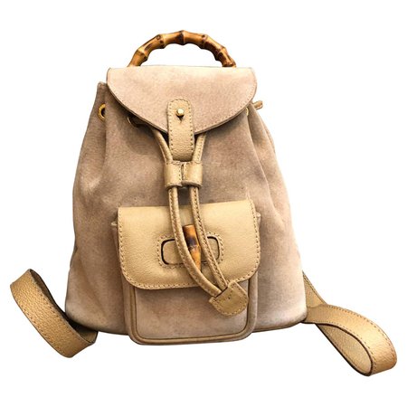 1990s GUCCI Beige Suede Mini Bamboo Backpack Bag For Sale at 1stDibs