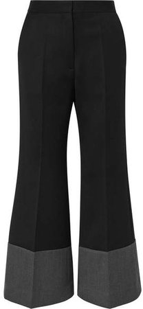 Two-tone Wool-twill Wide-leg Pants - Black