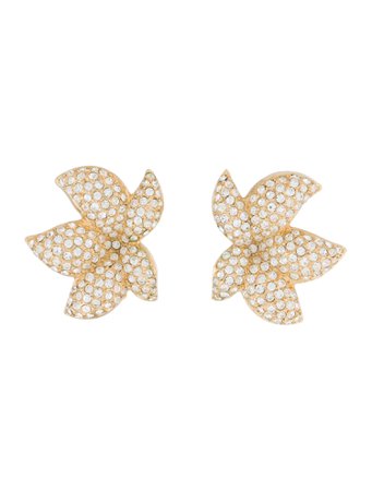 CHRISTIAN DIOR, VIntage Crystal Pavé Floral Clip-On Earrings