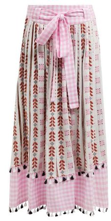 Antonella Embroidered Cotton Skirt - Womens - Pink Multi