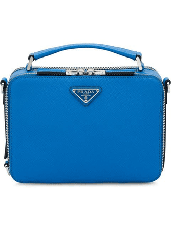 Prada Saffiano Leather Shoulder Bag - Blue | ModeSens