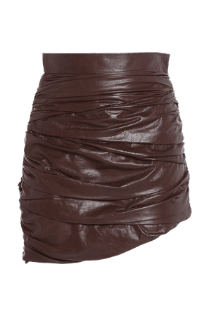 Draped Mini Leather Skirt Plum | Zeynep Arçay