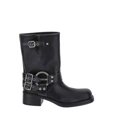 Miu Miu Big Buckles Black Leather Boots | italist