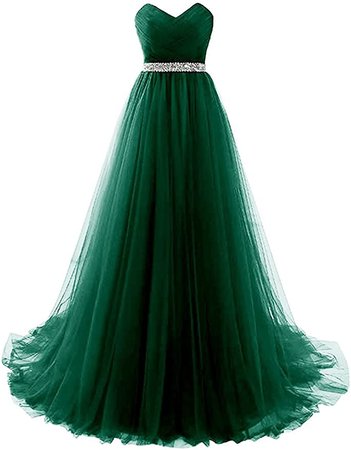 dannifore Strapless Prom Dress Tulle Princess Evening Gowns with Rhinestone Beaded Belt at Amazon Women’s Clothing store