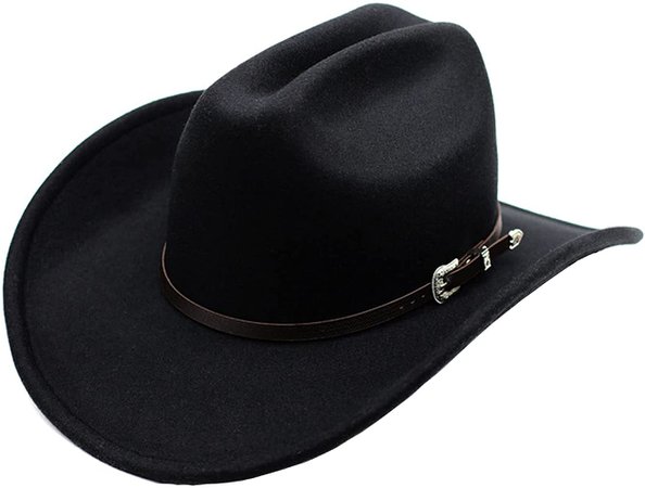 UIMLK Black Cowboy Hat,Western Cowgirl Hats with Buckle Beach Country Concert Nashville Cow Girl Boy Fedora Panama Felt Wide Brim Hat for Women,Black at Amazon Men’s Clothing store