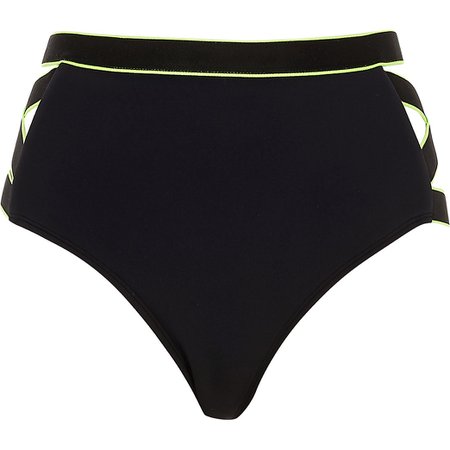 Black high cut out waist bikini bottoms | River Island