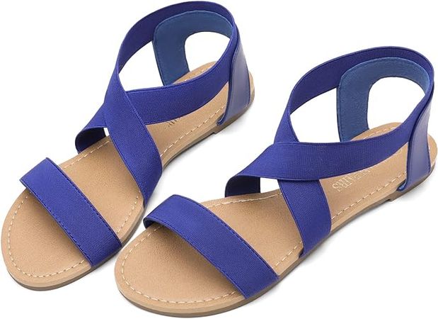 Amazon.com | DREAM PAIRS Womens Ankle Strap Flat Summer Dressy Shoes Cute Strappy Gladiator Sandal, Elatica-6, Royal/Blue - 10 | Flats