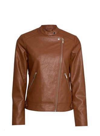 Tan PU Collarless Jacket leather | Dorothy Perkins