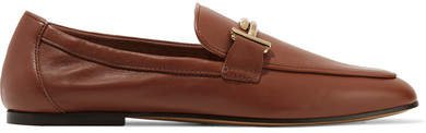 Embellished Leather Loafers - Brown