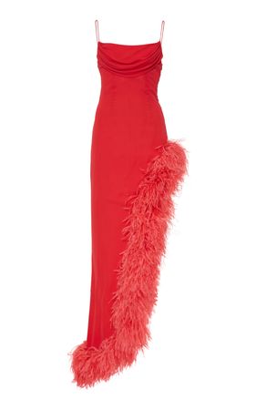 Feather-Trimmed Asymmetric Silk Georgette Gown By Alessandra Rich | Moda Operandi