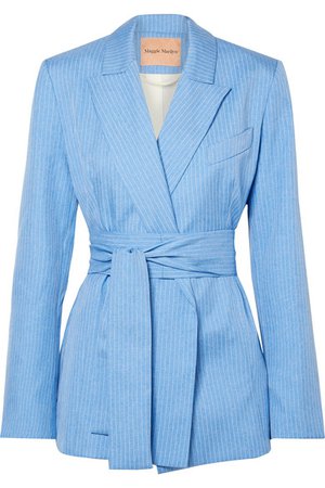 Maggie Marilyn | + NET SUSTAIN Just Getting Started belted pinstriped woven wrap blazer | NET-A-PORTER.COM