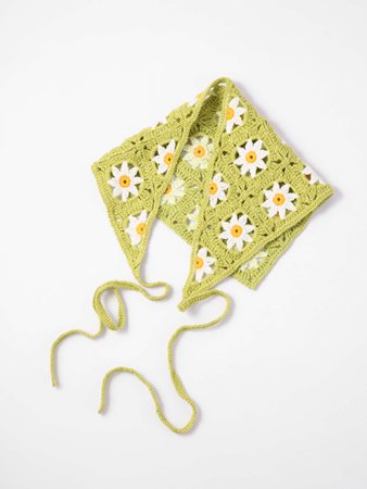 Ditsy Floral Crochet Triangle Scarf - Cider