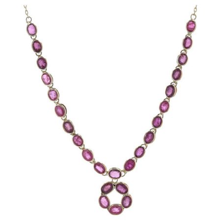 Yellow Gold Ruby Eternity Circle Necklace, 18k Oval Cut 6.40ctw Adjustable For Sale at 1stDibs