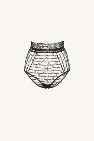 Embroidered high-rise tulle knickers | Black