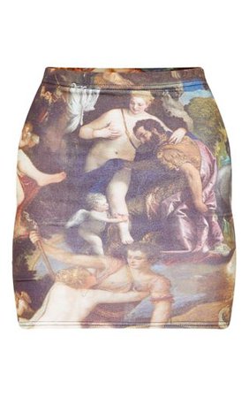 Brown Renaissance Printed Mini Skirt | Skirts | PrettyLittleThing