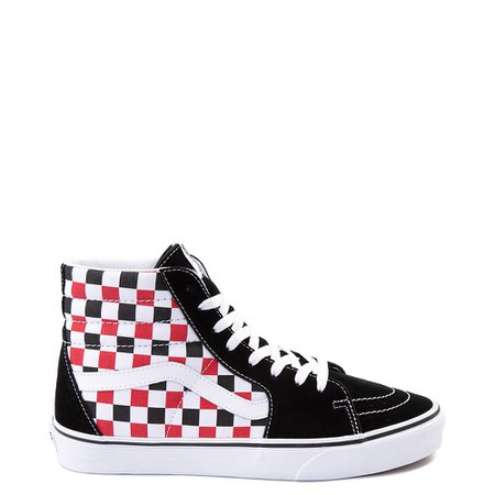 Vans Sk8 Hi Checkerboard Skate Shoe - Black / Red / White | Journeys