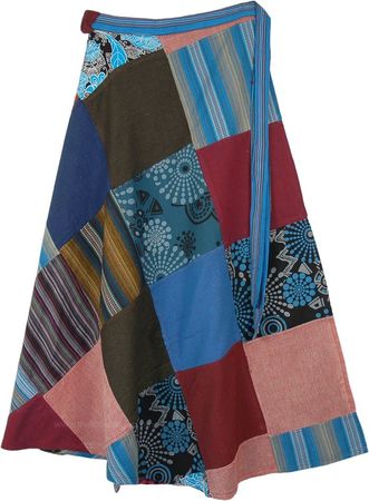 Multicolored Mixed Patchwork Wrap Around Cotton Skirt | Clearance | Multicoloured | Wrap-Around-Skirt, Patchwork, XL-Plus, Sale|26.99|