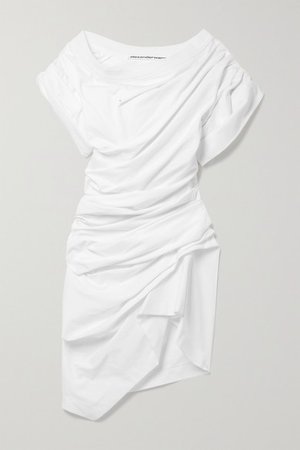 Asymmetric Gathered Cotton-jersey Mini Dress - White