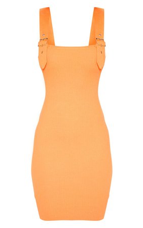Orange Buckle Detailed Ribbed Knitted Dress | PrettyLittleThing USA