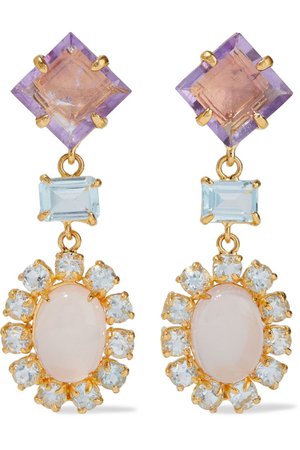 Purple Convertible 14-karat gold-plated amethyst and quartz earrings | Sale up to 70% off | THE OUTNET | BOUNKIT | THE OUTNET