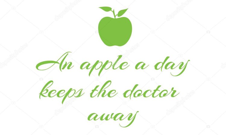 Green apple with quote an apple a day keeps the doctor away. — Stock Vector © zeynurbabayev #90208824