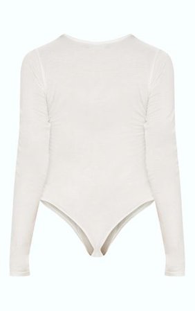 Cream Crew Neck Long Sleeve Bodysuit | Tops | PrettyLittleThing