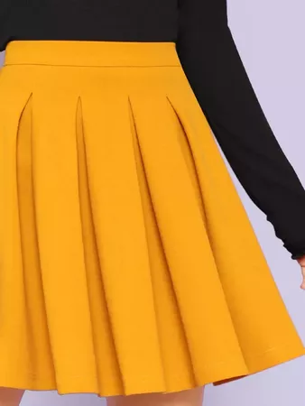 Zip Back Pleated Solid Skirts
