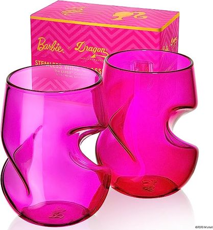 Amazon.com | Dragon Glassware x Barbie Stemless Wine Glasses, Pink and Magenta Glass with Finger Indentations, Naturally Aerates Wine, Unique Gift for Wine Lovers, 16 oz Capacity, Set of 2: Wine Glasses