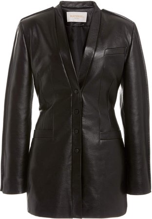MATERIEL Faux Leather Button-Front Midi Dress