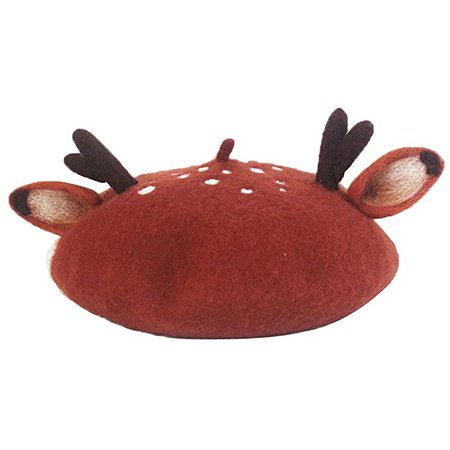 hearty lady Handmade Deer Antler Ear Beret Hat Vintage Painter Wool Cap Gift at Amazon Women’s Clothing store: