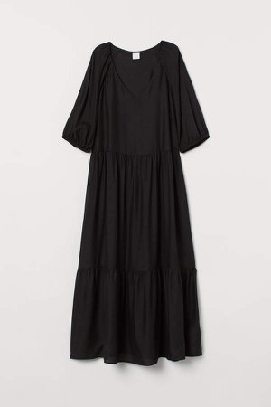 Puff-sleeved Dress - Black