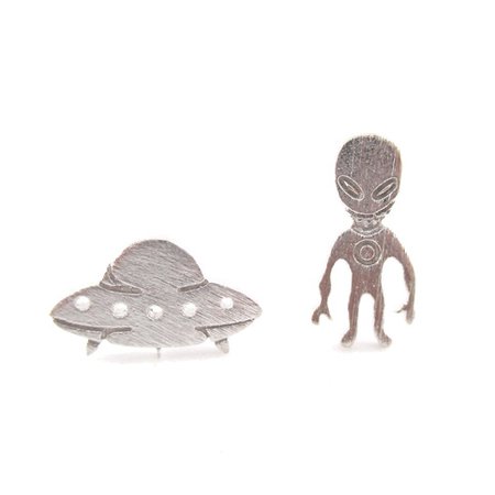 Space Travel Themed Alien and UFO Stud Earrings in Silver · DOTOLY Animal Jewelry · The Animal Wrap Rings and Jewelry Store