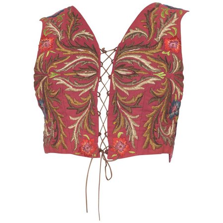 Antique Bustier Vest Covered in Rich Heavy Metal and Silk Embroidery For Sale at 1stdibs