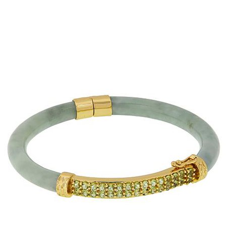 Jade of Yesteryear goldtone jade and gemstone bangle bracelet