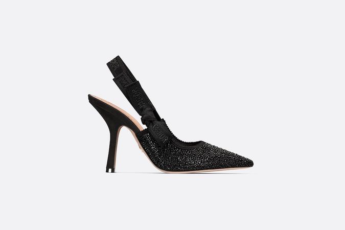 J'Adior Slingback Pump Black Cotton Embroidered with Strass | DIOR