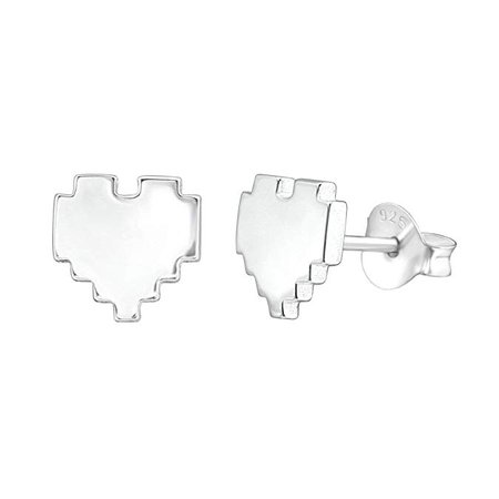 Amazon.com: .925 Sterling Silver Pixel Heart Stud Earrings: Jewelry