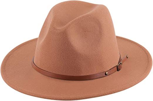 Lanzom Women Lady Retro Wide Brim Floppy Panama Hat Belt Buckle Wool Fedora Hat (X Belt-Khaki, One Size) at Amazon Women’s Clothing store