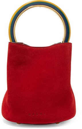Pannier Small Suede Bucket Bag - Red