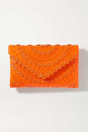 Orange Studded laser-cut leather clutch | Alaïa | NET-A-PORTER