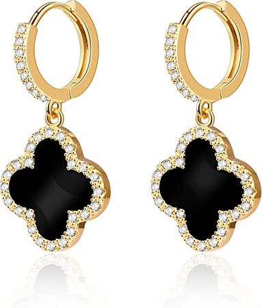 Amazon.com: Gold Dangle Earrings, 14K Gold Plated Small Huggie Hoop Earrings with Charms Four-leaf Clover, Dainty Drop Dangle Earrings for Women: Clothing, Shoes & Jewelry