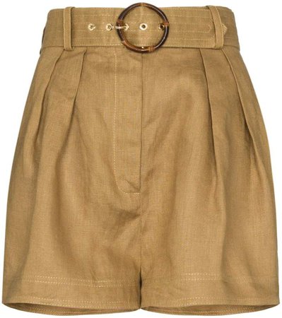 belted box-pleated shorts