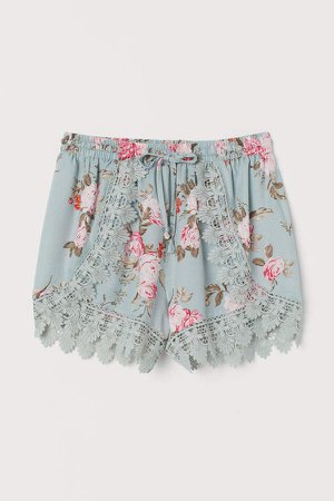 Lace-trimmed Shorts - Turquoise