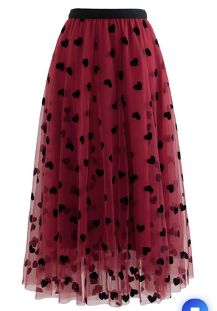 red tulle skirt with black hearts