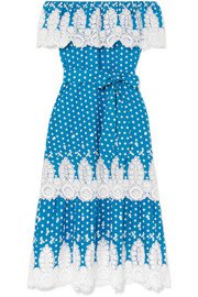 Miguelina | Ari off-the-shoulder crocheted polka-dot cotton top | NET-A-PORTER.COM