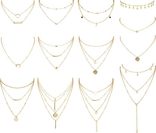 Amazon.com: YADOCA 13 Pcs Layered Necklace Multilayer Choker Necklace for Women Charm Tiered Long Choker Chain Y Pendant Necklace Gold Tone: Clothing, Shoes & Jewelry