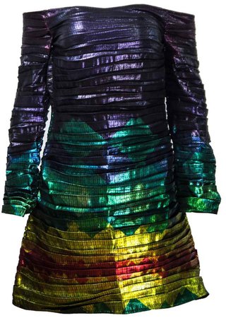 Vivienne Hu - Off-Shoulder Metallic Rainbow Dress