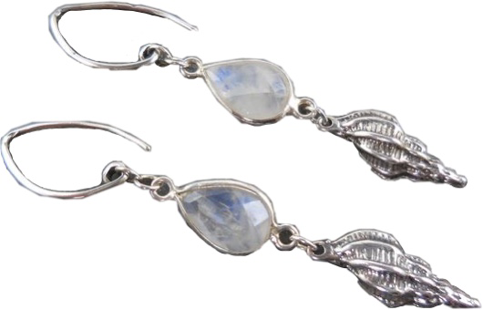 Silver Moonstone Seashell Earrings