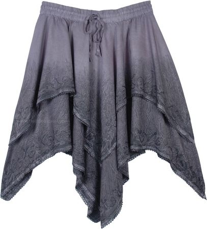Lava Gray Stonewashed Western Dance Skirt | Short-Skirts | Grey | Stonewash, Junior-Petite, High-Low, Handkerchief, Dance, Solid