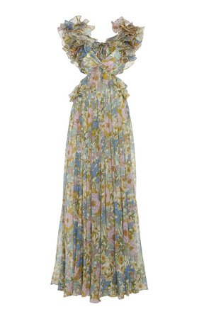Cutout Floral-Print Ruffled Silk-Chiffon Maxi Dress by Zimmermann | Moda Operandi