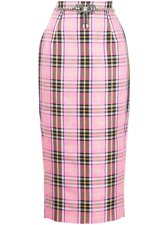 AREA Plaid crystal-embellished Skirt - Farfetch